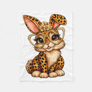 Funny Bunny Face Glasses Bandanna Leopard Rabbit Fleece Blanket