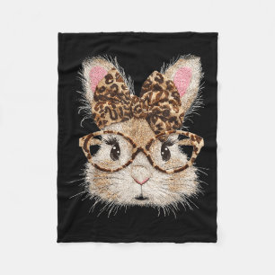 Funny bunny face glasses bandanna leopard rabbit fleece blanket