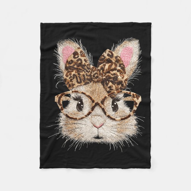 Funny bunny face glasses bandanna leopard rabbit fleece blanket (Front)
