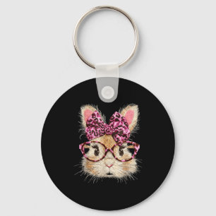 Funny bunny face glasses bandanna leopard rabbit key ring
