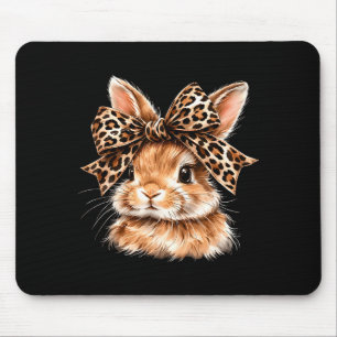 Funny bunny face glasses bandanna leopard rabbit mouse pad