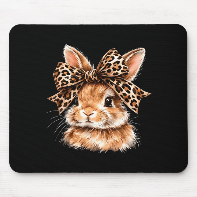 Funny bunny face glasses bandanna leopard rabbit mouse pad (Front)