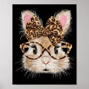 Funny bunny face glasses bandanna leopard rabbit poster