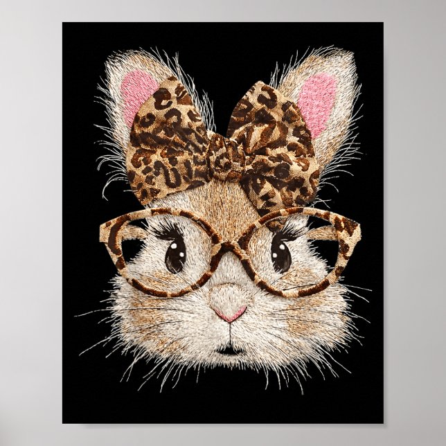 Funny bunny face glasses bandanna leopard rabbit poster (Front)