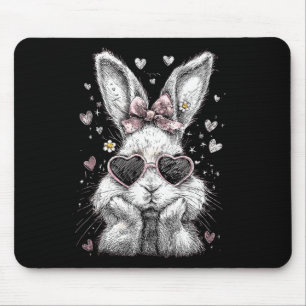 Funny Bunny Face Glasses Bandanna Pink Rabbit Happ Mouse Pad