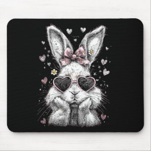 Funny Bunny Face Glasses Bandanna Pink Rabbit Happ Mouse Pad