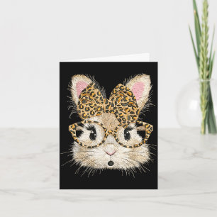 Funny bunny face glasses coquette bow leopard card