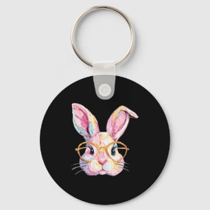 Funny bunny face glasses eggs rabbit happy easter key ring