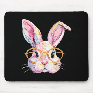 Funny bunny face glasses eggs rabbit happy easter mouse pad