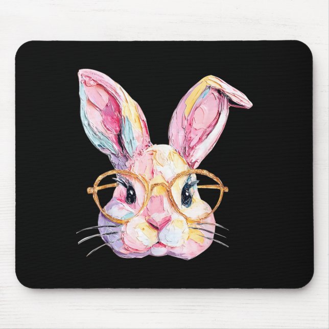 Funny bunny face glasses eggs rabbit happy easter mouse pad (Front)