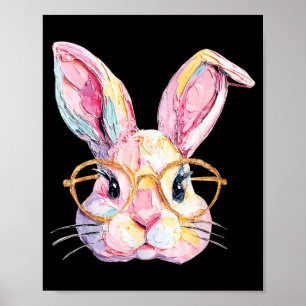 Funny bunny face glasses eggs rabbit happy easter poster
