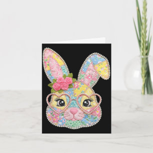 Funny bunny face glasses floral patchwork rabbit card