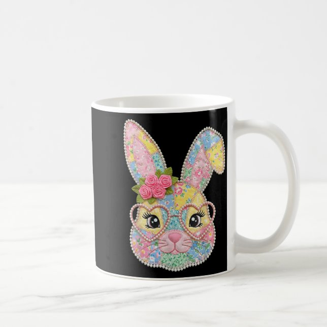 Funny bunny face glasses floral patchwork rabbit coffee mug (Right)