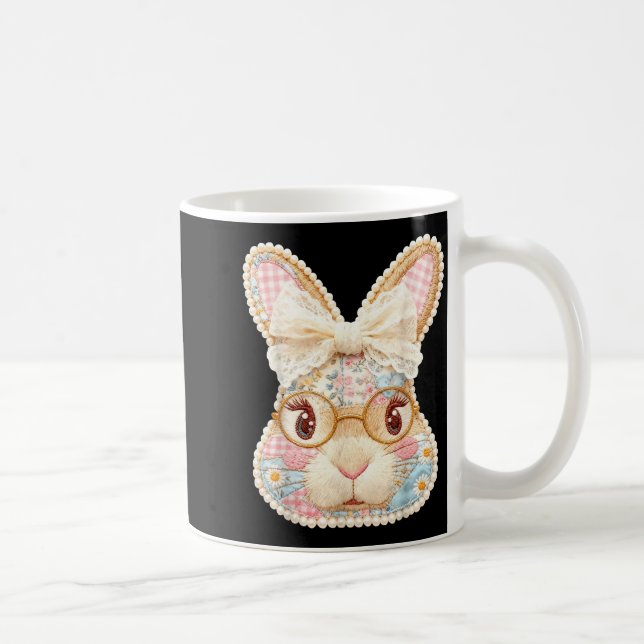 Funny bunny face glasses floral patchwork rabbit coffee mug (Right)