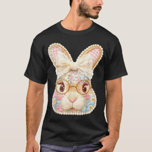 Funny bunny face glasses floral patchwork rabbit T-Shirt