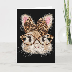 Funny Bunny Face Gles Bandanna Leopard Rabbit Happ Card