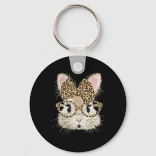 Funny Bunny Face Gles Coquette Bow Leopard Rabbit  Key Ring
