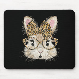 Funny Bunny Face Gles Coquette Bow Leopard Rabbit Mouse Pad