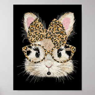 Funny Bunny Face Gles Coquette Bow Leopard Rabbit Poster