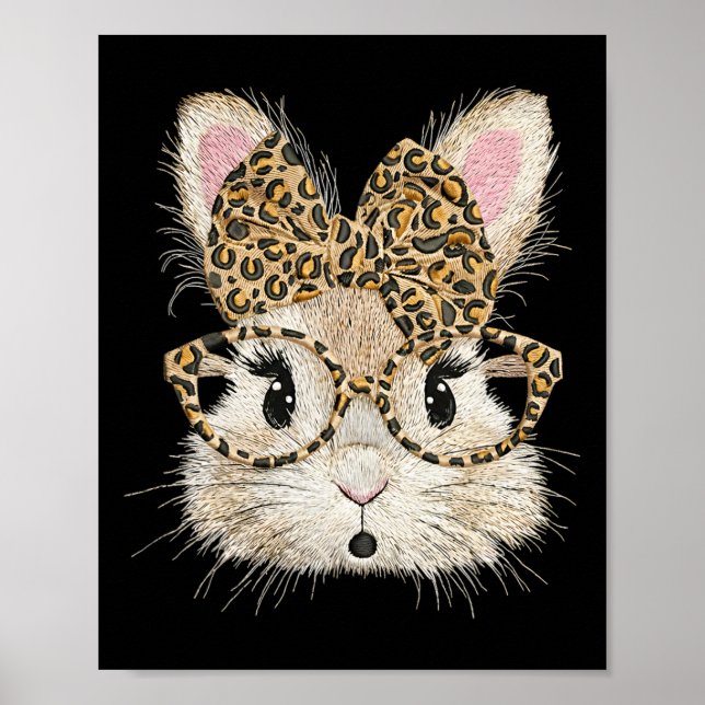 Funny Bunny Face Gles Coquette Bow Leopard Rabbit  Poster (Front)