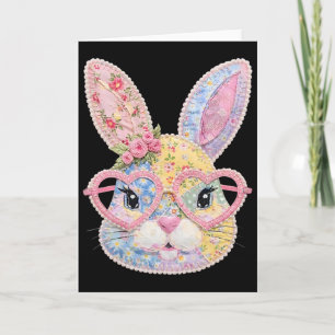 Funny Bunny Face Gles Floral Patchwork Rabbit East Card