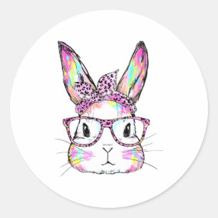 Funny Bunny Face Gles Rabbit Coquette Bow Happy Ea Classic Round Sticker