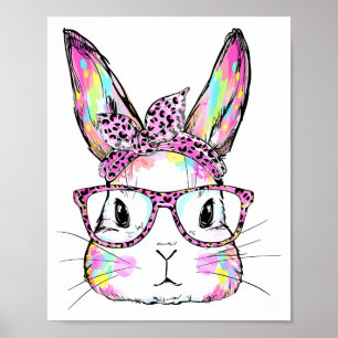 Funny Bunny Face Gles Rabbit Coquette Bow Happy Ea Poster