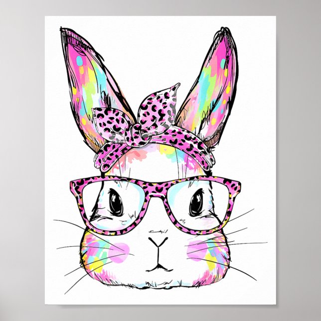Funny Bunny Face Gles Rabbit Coquette Bow Happy Ea Poster (Front)