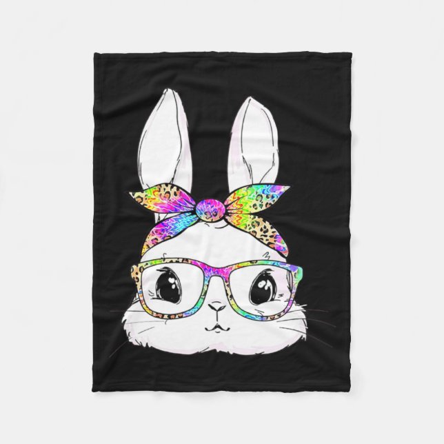 Funny Bunny Face Tie Dye Glasses Fleece Blanket (Front)