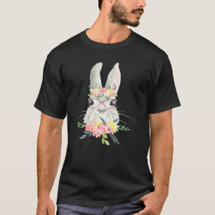 Funny Bunny Face With Glasses Rabbit Tropical Flow T-Shirt