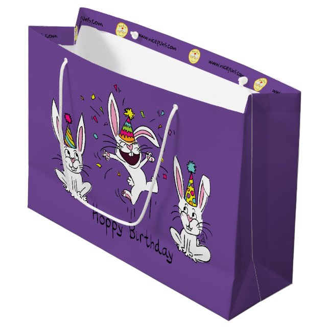 Funny Bunny Happy Birthday Cute Kids Rabbit Large Gift Bag (Front Angled)