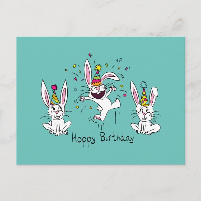 Funny Bunny Happy Birthday Cute Kids Rabbit Postcard (Front)