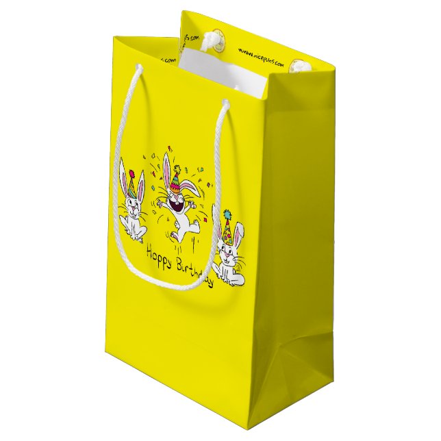 Funny Bunny Happy Birthday Cute Kids Rabbit Small Gift Bag (Back Angled)