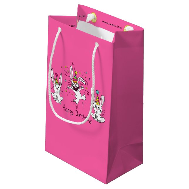 Funny Bunny Happy Birthday Cute Kids Rabbit Small Gift Bag (Back Angled)