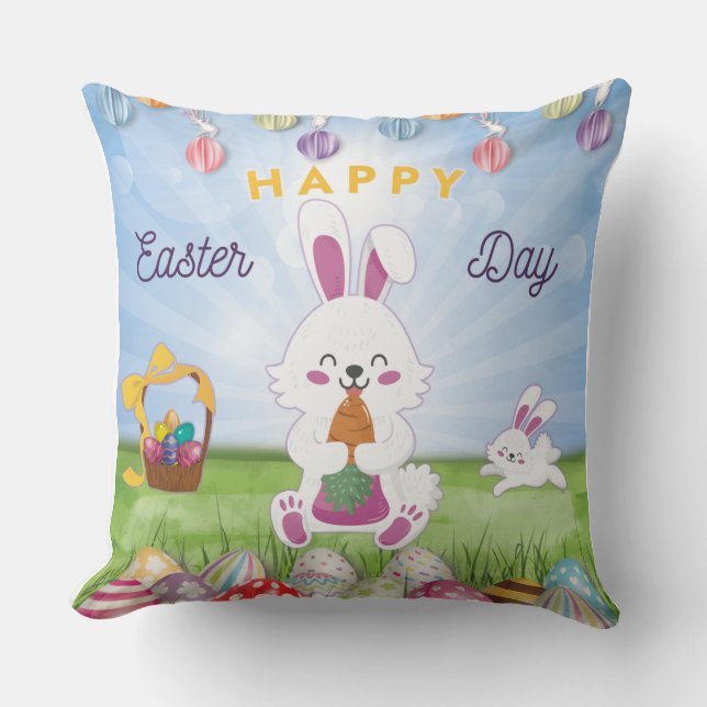 Funny Bunny Happy Easter Day Cushion (Front)