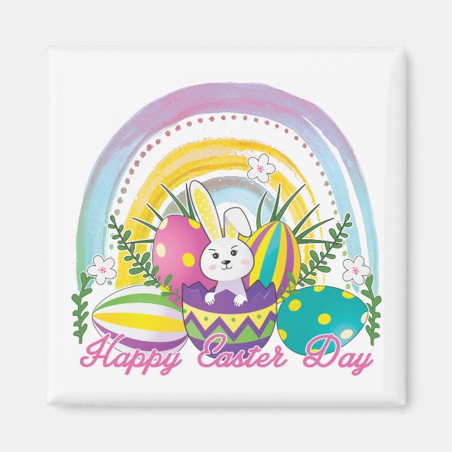 Funny Bunny Happy Easter Day Magnet (Front)