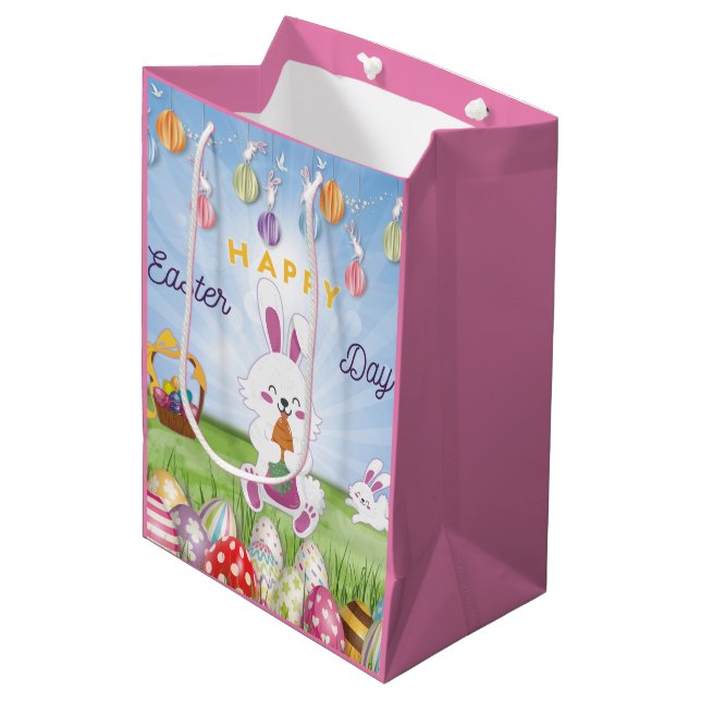 Funny Bunny Happy Easter Day Medium Gift Bag (Front Angled)