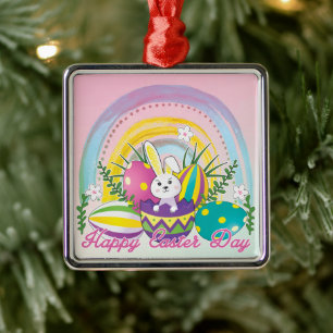 Funny Bunny Happy Easter Day Metal Ornament