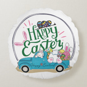 Funny Bunny Happy Easter Day Round Cushion