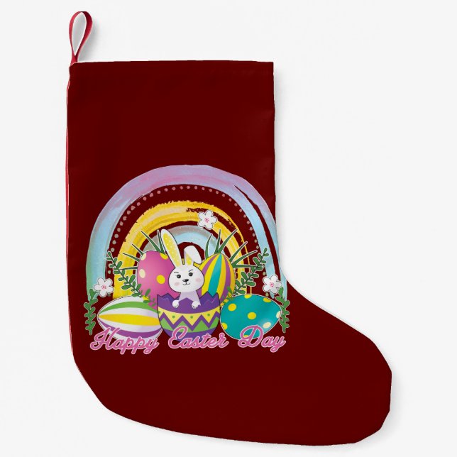 Funny Bunny Happy Easter Day Small Christmas Stocking (Front)