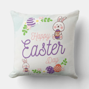 Funny Bunny Happy Easter Day Throw Pillow
