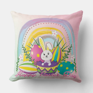 Funny Bunny Happy Easter Day Throw Pillow