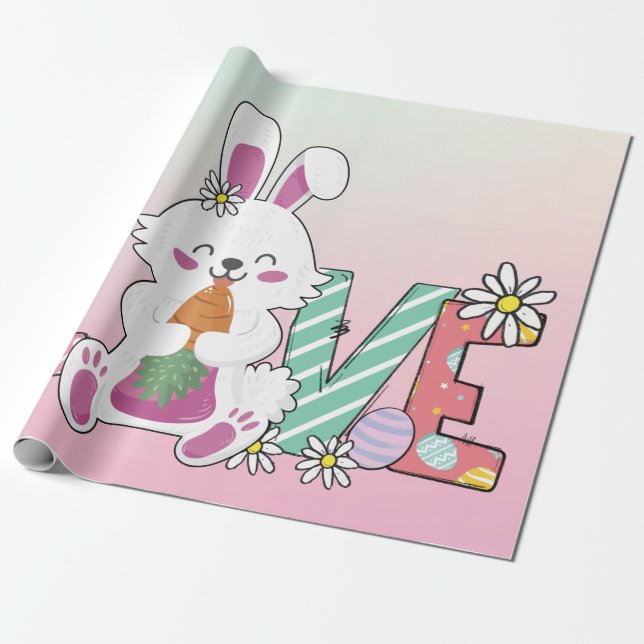 Funny Bunny Happy Easter Day Wrapping Paper (Unrolled)