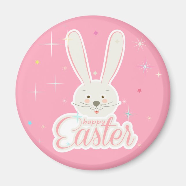 Funny Bunny Happy Easter Eggs Hunt Party Artwork  Magnet (Front)