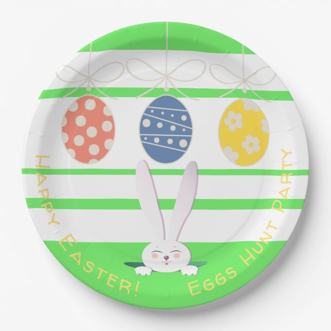 FUNNY BUNNY Hapy Easter Eggs Hunt Party Paper Plate (Front)