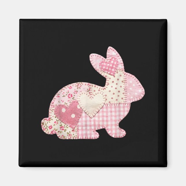 Funny Bunny Heart Floral Patchwork Rabbit Happy Ea Magnet (Front)