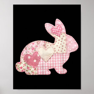Funny Bunny Heart Floral Patchwork Rabbit Happy Ea Poster