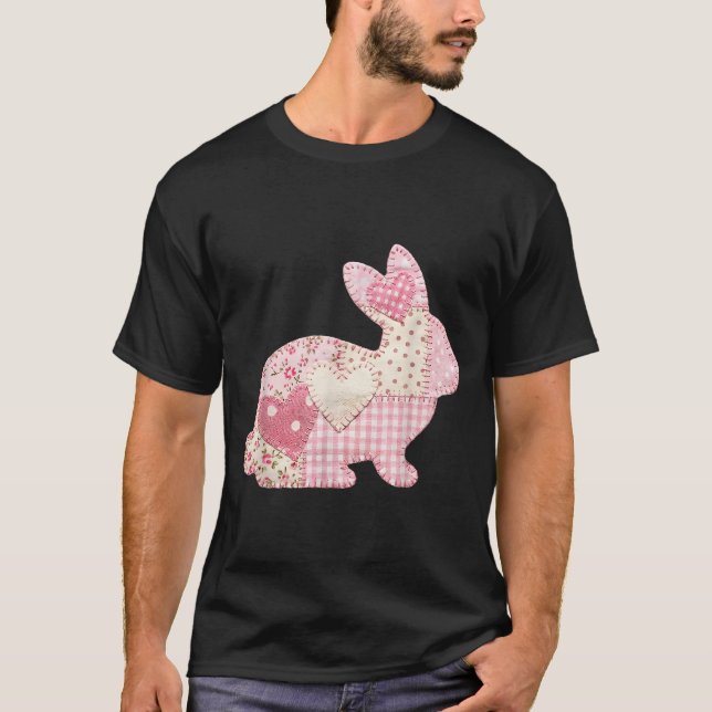 Funny Bunny Heart Floral Patchwork Rabbit Happy Ea T-Shirt (Front)
