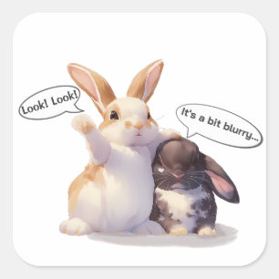 Funny Bunny –[Look! Look!][It's a bit blurry...] Square Sticker