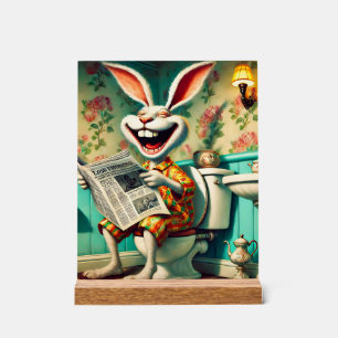 Funny Bunny on Toilet Bathroom Art Acrylic Sign
